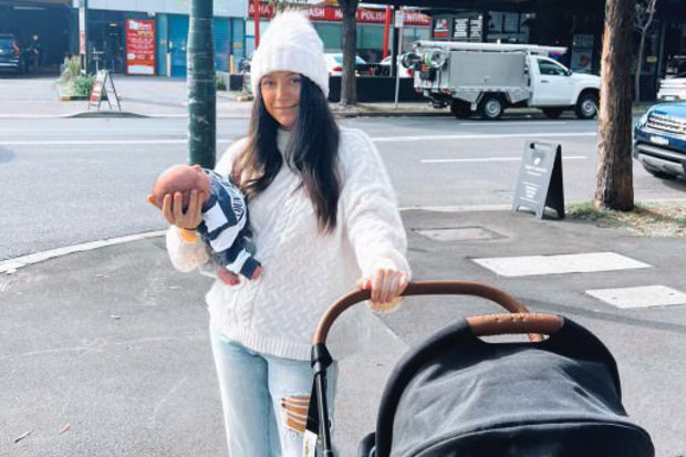 Katherine Christie with her newborn son.