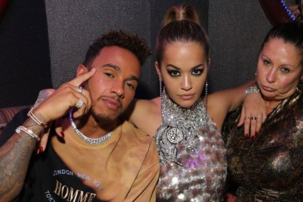 Lewis Hamilton, Rita Ora, Guest and Neymar attends the Miu Miu LOVE party  at Loulou's on September 18, 2017 in London, England. 