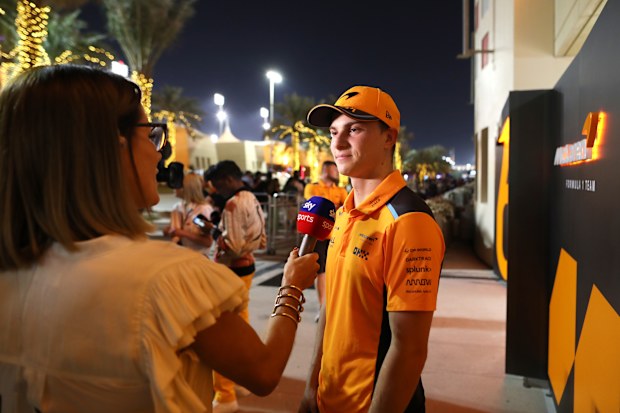 Oscar Piastri of Australia and McLaren talks to the media during practice ahead of the F1 Grand Prix of Bahrain. (Photo by Peter Fox/Getty Images)