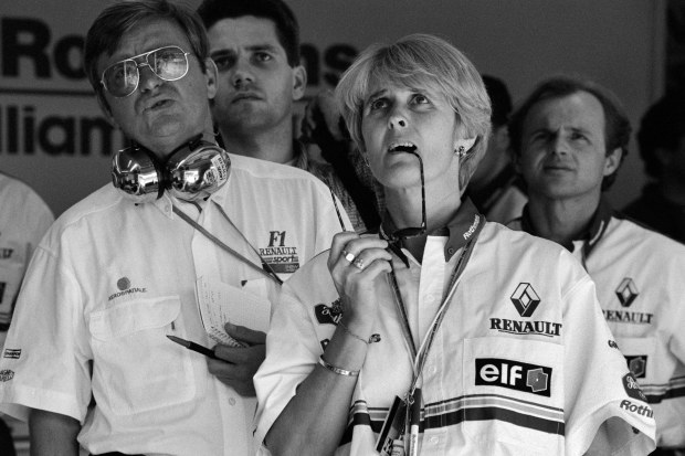 Members of the Williams team watch on a monitor a replay of the accident of Formula 1 driver Ayrton Senna at the San Marino Grand Prix at the Imola circuit in Italy. Ayrton Senna died a few hours later on Sunday May 1, 1994, in a hospital in nearby Bologna. (Photo by Dario Mitidieri/Getty Images)