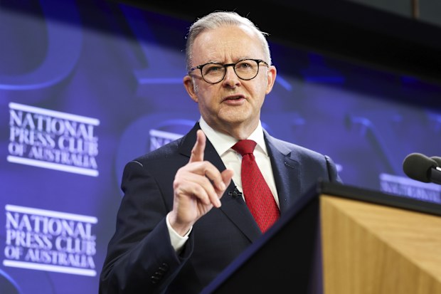 Prime Minister Anthony Albanese during an address to the National Press Club of Australia in Canberra.