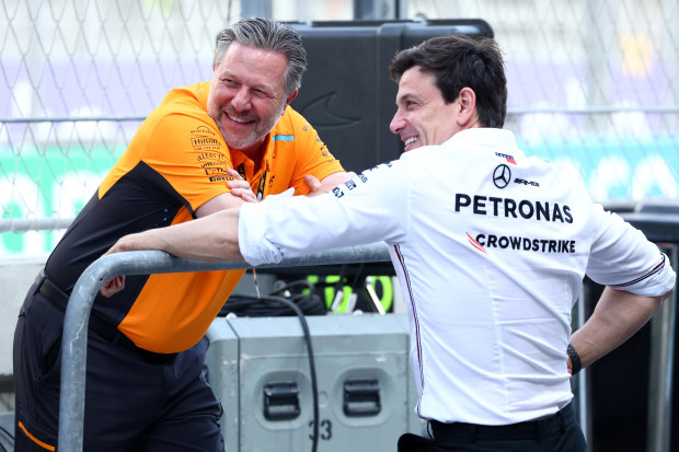 McLaren chief executive officer Zak Brown (left) and Mercedes executive director Toto Wolff. 