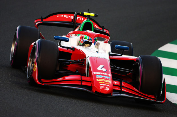 Andrea Kimi Antonelli of Italy and Prema Racing drives on track during F2 qualifying in Saudi Arabia.