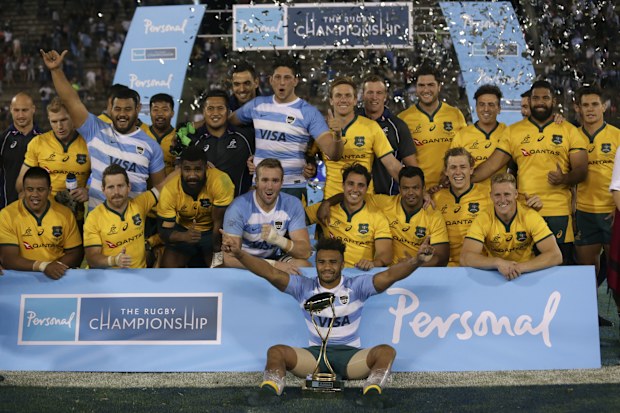Australia celebrate the comeback win at Estadio Padre Ernesto Martearena.