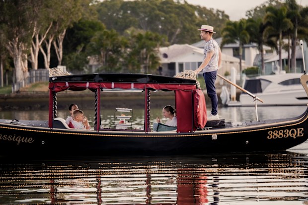 Family enjoying a sunrise cruise on Bribie Island Gondola