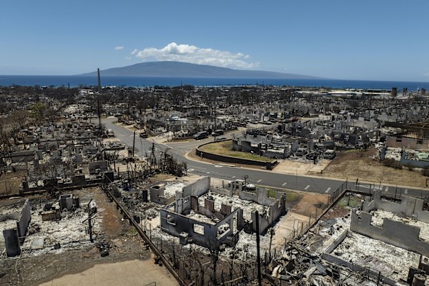 A general view shows the aftermath of a devastating wildfire in Lahaina, Hawaii, Tuesday, Aug. 22, 2023. Two weeks after the deadliest U.S. wildfire in more than a century swept through the Maui community of Lahaina, authorities say anywhere between 500 and 1,000 people remain unaccounted for. (AP Photo/Jae C. Hong)