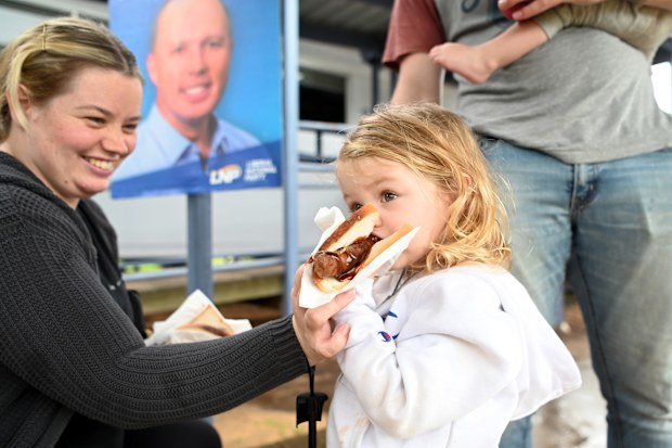 Sausage in bread at polling locations