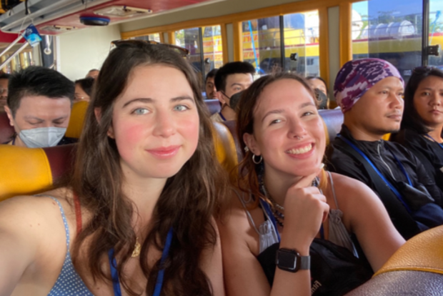 Jordon Hunt (left) in Bali with a friend during her 2022 holiday.