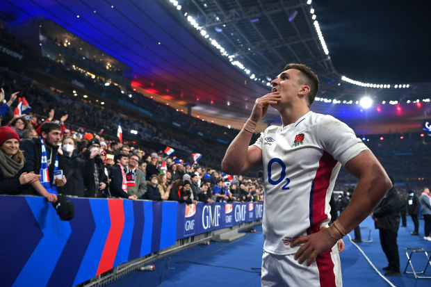 Henry Slade of England looks on after the final whistle.