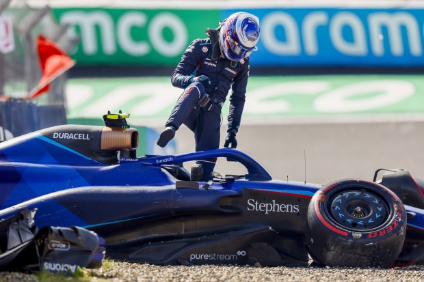 Logan Sargeant (Williams) after his crash during qualifying for the F1 Grand Prix of the Netherlands at Circuit Zandvoort on August 26, 2023 in Zandvoort, Netherlands. ANP KOEN VAN WEEL (Photo by ANP via Getty Images)