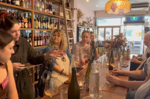 The book crawl had one stop for a wine tasting, where alcohol-free wines and sodas were readily available.