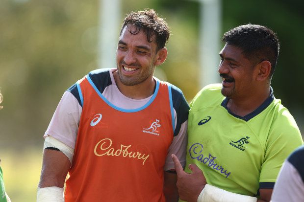 Richie Arnold and Will Skelton during Wallabies training at Sanctuary Cove.