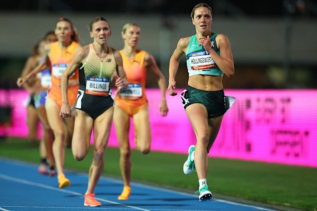 Claudia Hollingsworth powers to victory in the women's 1500m.