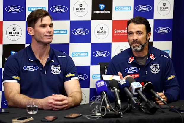 Chris Scott and Tom Hawkins, as the Cat announced his retirement.