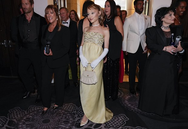 Ariana Grande arrives at the 82nd Golden Globes on Sunday, Jan. 5, 2025, at the Beverly Hilton in Beverly Hills, Calif. 