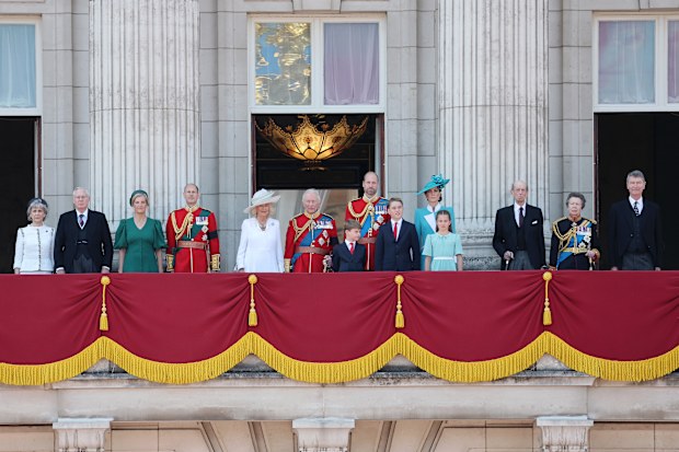 LONDON, ENGLAND - JUNE 14: Birgitte, Duchess of Gloucester, Prince Richard, Duke of Gloucester, Sophie, Duchess of Edinburgh, Prince Edward, Duke of Edinburgh, Queen Camilla, King Charles III, Prince Louis of Wales, Prince William, Prince of Wales, Prince George of Wales, Catherine, Princess of Wales, Princess Charlotte of Wales, Prince Edward, Duke of Kent, Princess Anne, Princess Royal and Vice Admiral Sir Timothy Laurence on the balcony at Buckingham Palace during Trooping The Colour 2025 on 