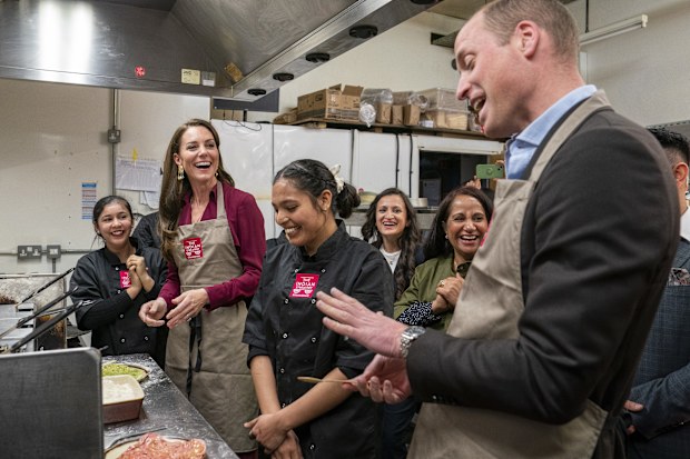 Prince William, Prince of Wales and Catherine, Princess of Wales visit the Indian Streatery, an authentic, family run independent Indian restaurant based in the city centre on April 20, 2023 in Birmingham