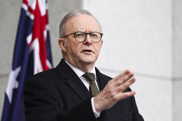 Prime Minister Anthony Albanese during a press conference at Parliament House in Canberra on Monday 11 August 2025. fedpol Photo: Alex Ellinghausen