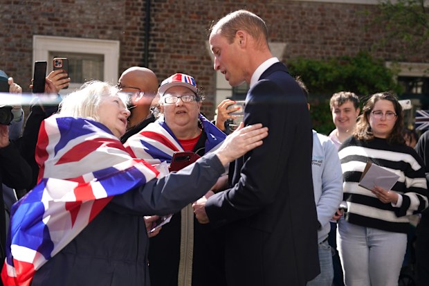 Prince William, Prince of Wales speaks to the public as he visits James' Place Newcastle on April 30, 2024 in Newcastle upon Tyne, England.  