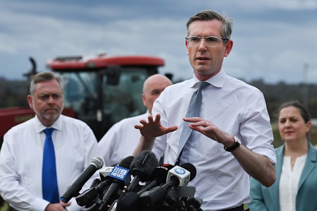 NSW Premier Dominic Perrottet at the site of the new Bradfield City Centre at Badgerys Creek, NSW. 29th September, 2022. Photo: Kate Geraghty