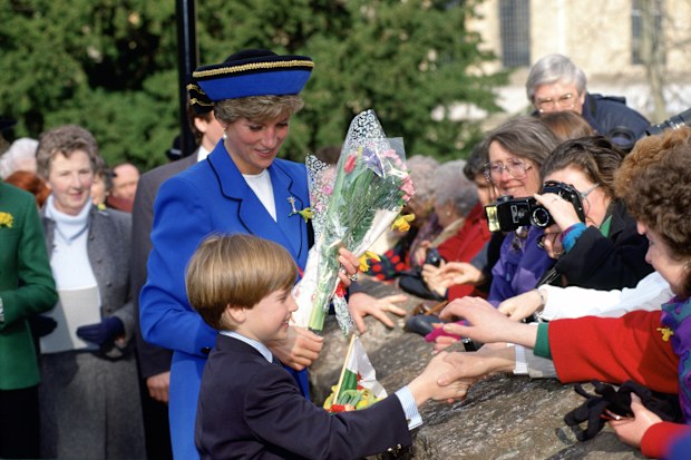 UNITED KINGDOM - MARCH 01:  On St David's Day (1st March), Princess Diana With Her Son, Prince William, During His First Official Engagement In Wales.  He Is Greeting Crowds Outside Llandaff Cathedral.  (Photo by Tim Graham Photo Library via Getty Images)