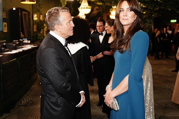 Catherine, Princess of Wales meets Bradley Walsh during the Royal Variety Performance at the Royal Albert Hall on November 30, 2023 in London, England.