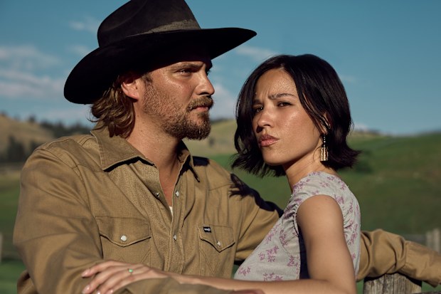 Yellowstone Season 5 Part 2 Episode 13 Luke Grimes as Kayce Dutton and Kelsey Asbille as Monica Dutton 
