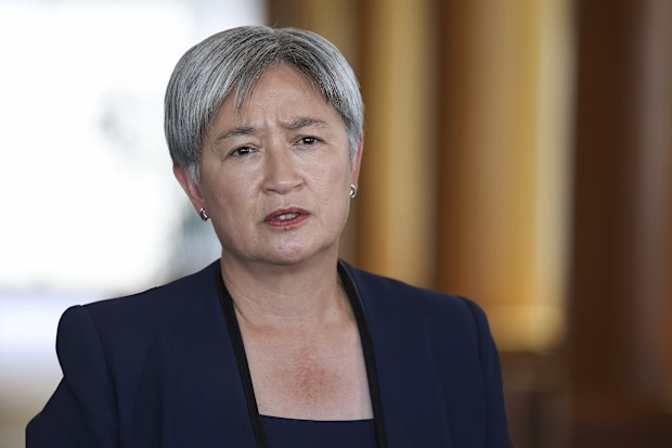 Leader of the Government in the Senate and Minister for Foreign Affairs Penny Wong during a press conference at Parliament House in Canberra on Wednesday 4 March 2026. fedpol Photo: Alex Ellinghausen