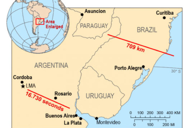 The two lightning flashes were the longest stretching and longest lasting in recorded history.