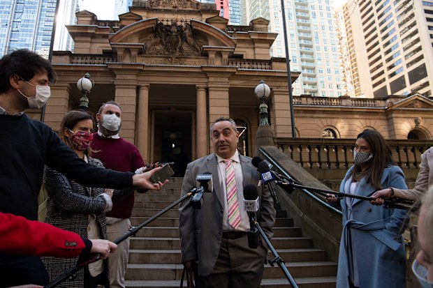 Lawyer Tony Nikolic leaving  Central Local Court, he is representing alleged horse striker Kristian Pulkownik.