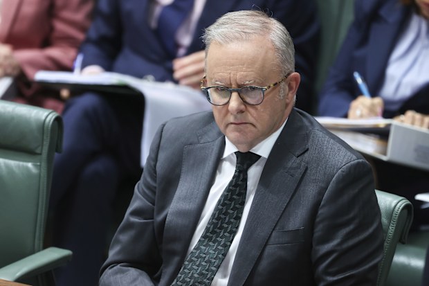 Prime Minister Anthony Albanese during question time at Parliament House in Canberra on Thursday 26 March 2026. fedpol Photo: Alex Ellinghausen