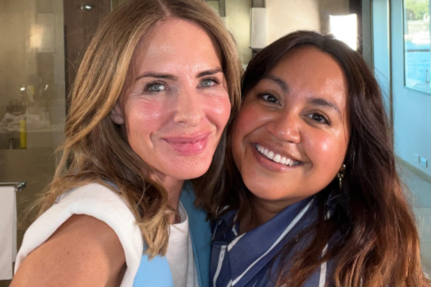 Trinny Woodall at her Park Hyatt suite in Sydney with Jess Mauboy.