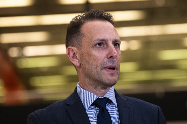 Transport for NSW Secretary Josh Murray holds a doorstop to provide an update on rail bargaining. Martin Place train station. January 22, 2025. Photo: Rhett Wyman / SMH