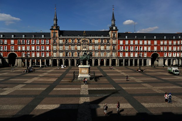 A general view of a deserted Mayor square in central Madrid, Spain after the country went into lockdown.
