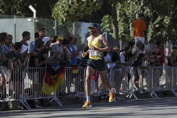 Patrick Tiernan of Australia contesting the marathon at the Paris 2024 Olympics.
