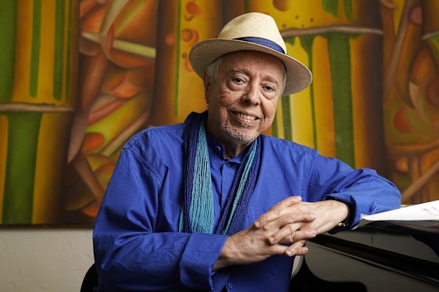FILE - Brazilian musician Sergio Mendes sits for a portrait at home in Los Angeles, May 18, 2021. (AP Photo/Chris Pizzello, File)