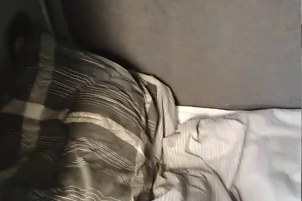 The hidden bedroom contains a single bed with a pillow and bedding.