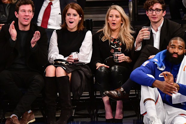 Jack Brooksbank, Princess Eugenie of York, Ellie Goulding and Caspar Jopling at the basketball in New York in 2017.