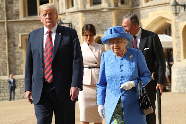 Donald and Melania Trump meet the Queen at Windsor Castle in 2018.