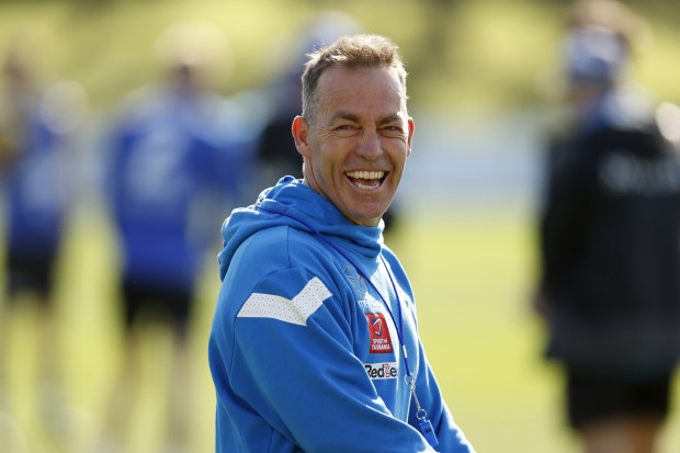 MELBOURNE, AUSTRALIA - AUGUST 02: Alastair Clarkson, North Melbourne Senior coach is seen before a North Melbourne Kangaroos AFL training session at Arden Street Ground on August 02, 2023 in Melbourne, Australia. (Photo by Darrian Traynor/Getty Images)