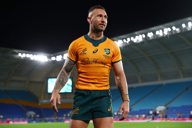 Quade Cooper of the Wallabies celebrates winning the Rugby Championship match between the South Africa Springboks in 2021.
