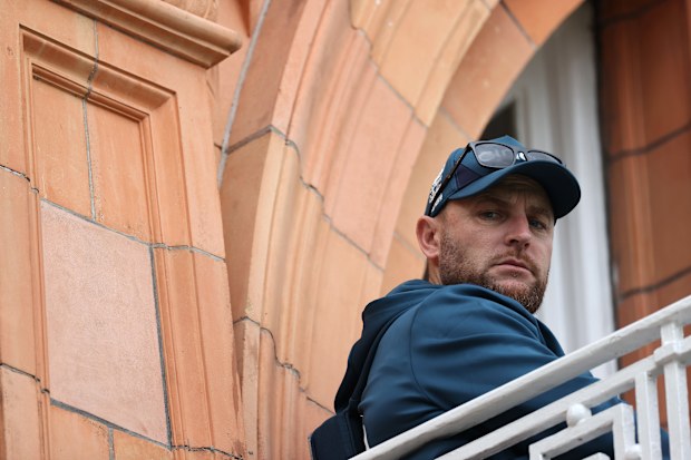 LONDON, ENGLAND - JUNE 30: England Head Coach, Brendon McCullum, looks on during Day Three of the LV= Insurance Ashes 2nd Test match between England and Australia at Lord's Cricket Ground on June 30, 2023 in London, England. (Photo by Ryan Pierse/Getty Images)