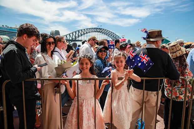 Members of the public gather outside Sydney Opera House prior to a visit from King Charles III and Queen Camilla at the Sydney Opera House on October 22, 2024 in Sydney, Australia. The King's visit to Australia is his first as monarch, and the Commonwealth Heads of Government Meeting (CHOGM) in Samoa will be his first as head of the Commonwealth.