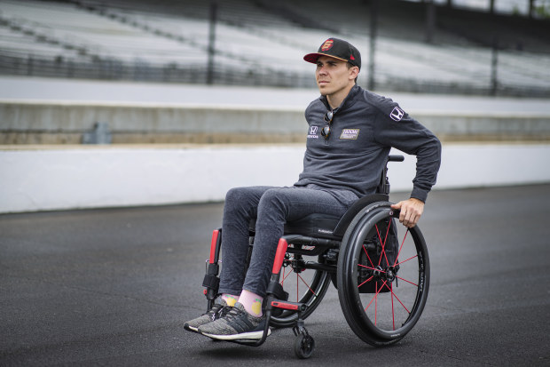 IndyCar driver Robert Wickens is seen in the pit area during qualifications for the Indy 500 at Indianapolis Motor Speedway in 2019.