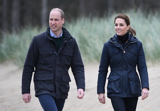 Prince William and Catherine, Princess of Wales on a visit to Newborough Beach where they met the Menai Bridge Scouts in 2019.