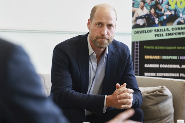 Britain's Prince William visits Spiral Skills, a youth organisation in Lambeth, in London, Tuesday, Sept. 9, 2025. (Ian Vogler/Pool Photo via AP)