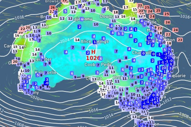 Live temps as of6:30 am Monday AEST, shows freezing temps extend well up into Queensland.