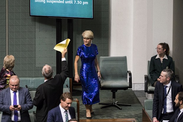 julie bishop blue dress Glamorous Julie Bishop makes bold statement at Budget in dazzling blue dress