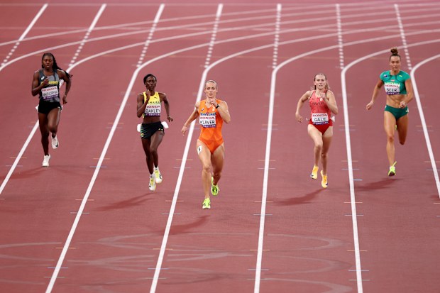 Ellie Beer (far right) competing in the heats.