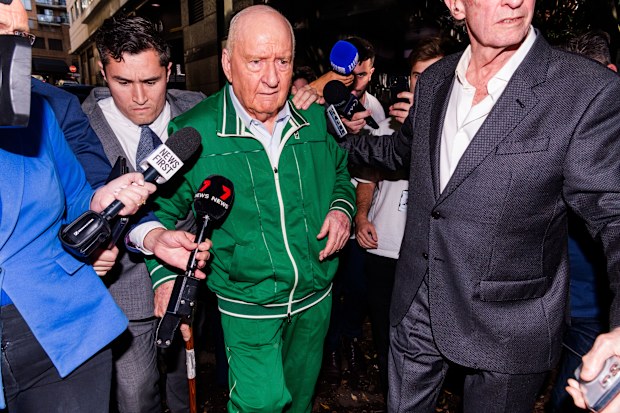 Alan Jones leaves Day Street Police Station on bail. Alan Jones was arrested at his Circular Quay apartment by NSW Police over allegations the controversial broadcaster and former Wallabies coach indecently assaulted, groped or inappropriately touched multiple young men. He is currently being held at Day Street Police Station. Media waiting outside. Monday 18th November 2024